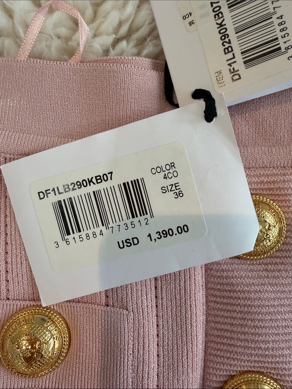 Balmain Pink Ribbed Pencil Skirt with Gold Medallion Buttons - Picture 3 of 4